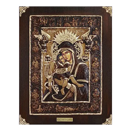 ΞΥΛΙΝΗ ΕΙΚΟΝΑ -ΑΞΙΟΝ ΕΣΤΙ- ΑΝΑΓΛΥΦΗ ΜΕ ΦΥΛΛΑ ΧΡΥΣΟΥ - 27.5x35cm