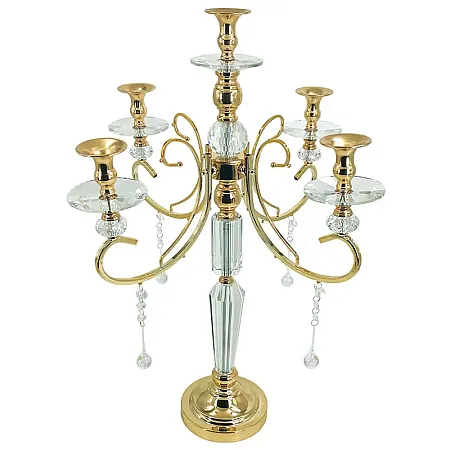 ΚΗΡΟΠΗΓΙΟ ΜΕΤΑΛΛΙΚΟ ΧΡΥΣΟ/ΛΕΥΚΟ ΚΛΑΣΙΚΟ ΜΕ ΚΡΥΣΤΑΛΛΑ 5 ΘΕΣΕΩΝ - Φ39x69cm 6/ΚΙΒ