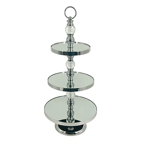 ΕΤΑΖΕΡΑ ΜΕΤΑΛΛΙΚΗ ΑΣΗΜΙ/ΛΕΥΚΟ ΣΤΡΟΓΓΥΛΗ 3 ΔΙΣΚΩΝ ΜΕ ΚΡΥΣΤΑΛΛΑ & ΚΑΘΡΕΦΤΗ - Φ30x68cm 6/ΚΙΒ