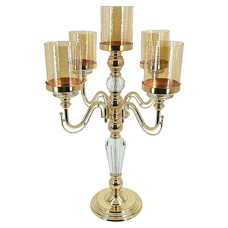 ΚΗΡΟΠΗΓΙΟ ΜΕΤΑΛΛΙΚΟ ΧΡΥΣΟ/ΛΕΥΚΟ/ΜΕΛΙ ΚΛΑΣΙΚΟ ΜΕ ΚΡΥΣΤΑΛΛΑ 5 ΘΕΣΕΩΝ - Φ36x60cm 6/ΚΙΒ