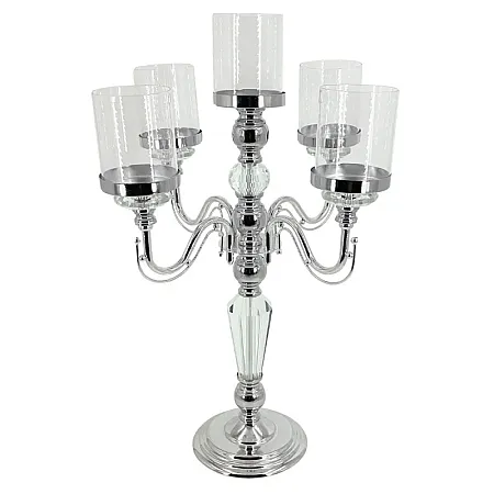 ΚΗΡΟΠΗΓΙΟ ΜΕΤΑΛΛΙΚΟ ΑΣΗΜΙ/ΛΕΥΚΟ ΚΛΑΣΙΚΟ ΜΕ ΚΡΥΣΤΑΛΛΑ 5 ΘΕΣΕΩΝ - Φ36x60cm 6/ΚΙΒ