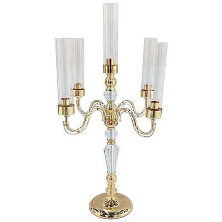 ΚΗΡΟΠΗΓΙΟ ΜΕΤΑΛΛΙΚΟ ΧΡΥΣΟ/ΛΕΥΚΟ ΚΛΑΣΙΚΟ ΣΩΛΗΝΑ ΜΕ ΚΡΥΣΤΑΛΛΑ 5 ΘΕΣΕΩΝ - Φ47x84cm 4/ΚΙΒ