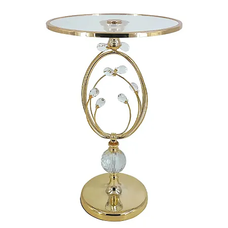 ΤΡΑΠΕΖΑΚΙ ΜΕΤΑΛΛΙΚO ΧΡΥΣΟ ΣΤΡΟΓΓΥΛO ΜΕ ΚΑΘΡΕΦΤΗ & ΚΡΥΣΤΑΛΛΑ ΜΠΟΥΜΠΟΥΚΙΑ - Φ35x58cm 4/ΚΙΒ