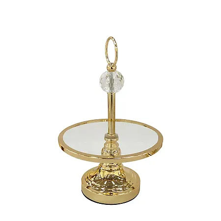 ΕΤΑΖΕΡΑ ΜΕΤΑΛΛΙΚΗ ΧΡΥΣΟ/ΛΕΥΚΟ ΜΟΝΗ ΣΤΡΟΓΓΥΛΗ ΙΣΙΑ ΜΕΓΑΛΗ ΜΕ ΚΡΥΣΤΑΛΛΟ & ΓΥΑΛΙ - Φ23x35cm 12/ΚΙΒ