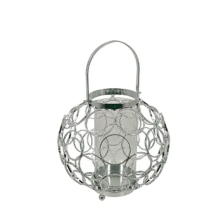 ΚΗΡΟΠΗΓΕΙΟ-ΦΑΝΑΡΙ ΜΕΤΑΛΛΙΚΟ ΑΣΗΜΙ/ΛΕΥΚΟ ΣΦΑΙΡΑ ΚΥΚΛΩΝ ΜΕΓΑΛΟ ΜΕ ΓΥΑΛΙ - Φ23x23cm 6/ΚΙΒ