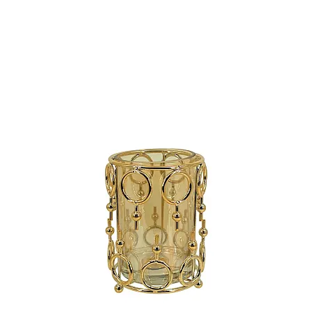 ΚΗΡΟΠΗΓΕΙΟ ΜΕΤΑΛΛΙΚΟ ΧΡΥΣΟ/ΜΕΛΙ ΚΥΛΙΝΔΡΟΣ ΚΥΚΛΩΝ ΜΙΚΡΟ ΜΕ ΓΥΑΛΙ - Φ12x17cm 24/ΚΙΒ