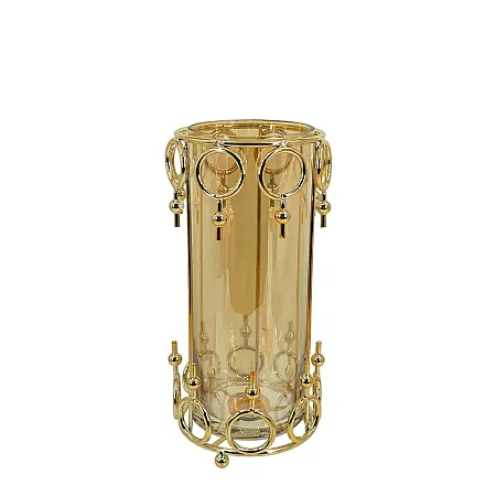 ΚΗΡΟΠΗΓΕΙΟ ΜΕΤΑΛΛΙΚΟ ΧΡΥΣΟ/ΜΕΛΙ ΚΥΛΙΝΔΡΟΣ ΚΥΚΛΩΝ ΜΕΓΑΛΟ ΜΕ ΓΥΑΛΙ - Φ12x27cm 12/ΚΙΒ