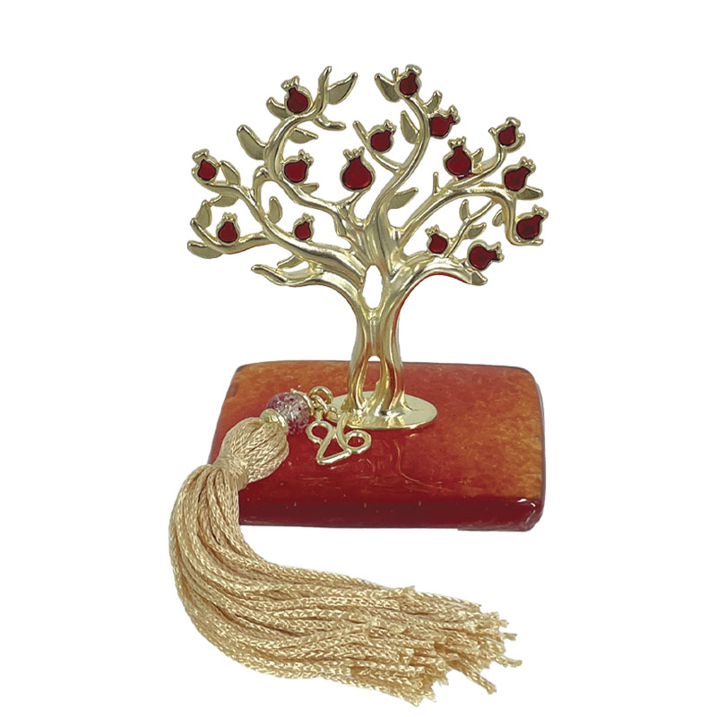 ΕΠΙΤΡΑΠΕΖΙΟ ΓΟΥΡΙ ΧΡΥΣΟ ΔΕΝΤΡΟ ΡΟΔΙΑ ΣΕ ΚΟΚΚΙΝΗ ΓΥΑΛΙΝΗ ΒΑΣΗ & ΕΚΡΟΥ ΦΟΥΝΤΑ - Υ12cm